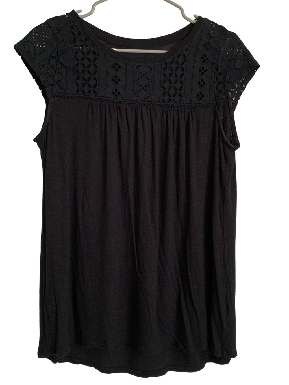 MERONA Women’s Black Lace High Neck Cap Sleeve Rayon Cotton Tank Top Blouse